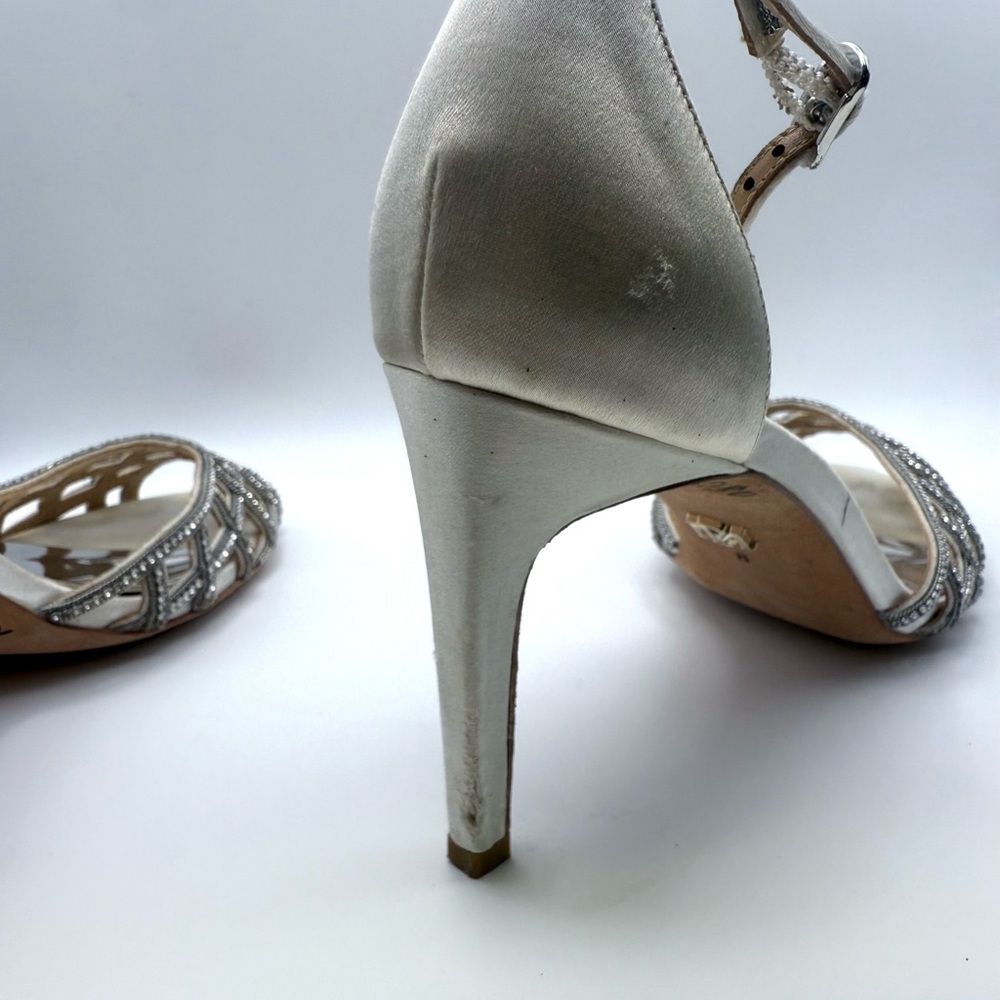 Badgley Mischka Silver Embellished Open-Toe Evening Heels - Picture 7 of 11